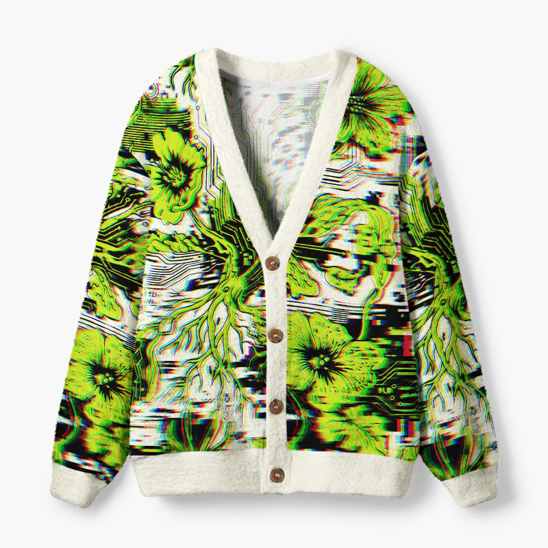Soulisfree The Garden Of Digital Consciousness Fuzzy Cardigan Sweater