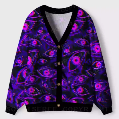 Neon Eyes of the Universe Ugly Cardigan Sweaters 