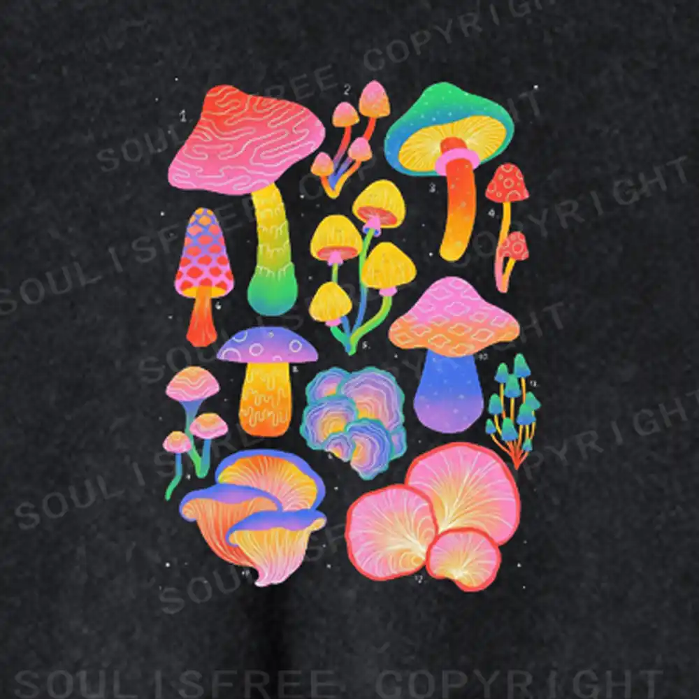 Cute Psychedelic Mushroom Washed Cropped Sweatshirt