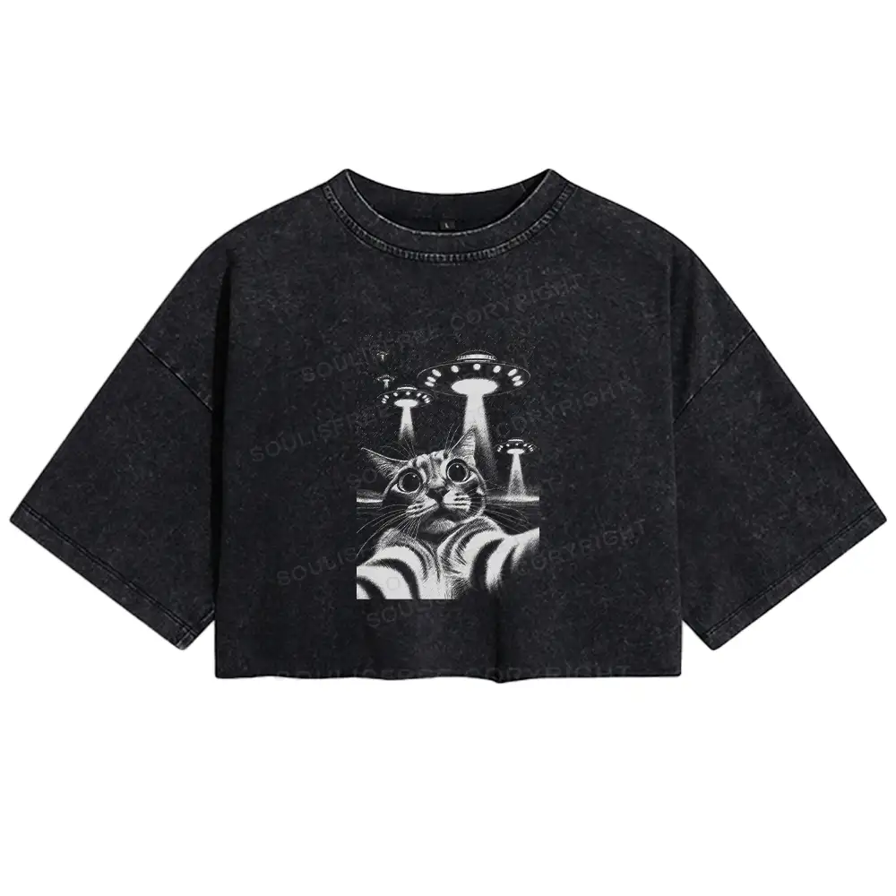 They Come For Cat Washed Crop T-shirt