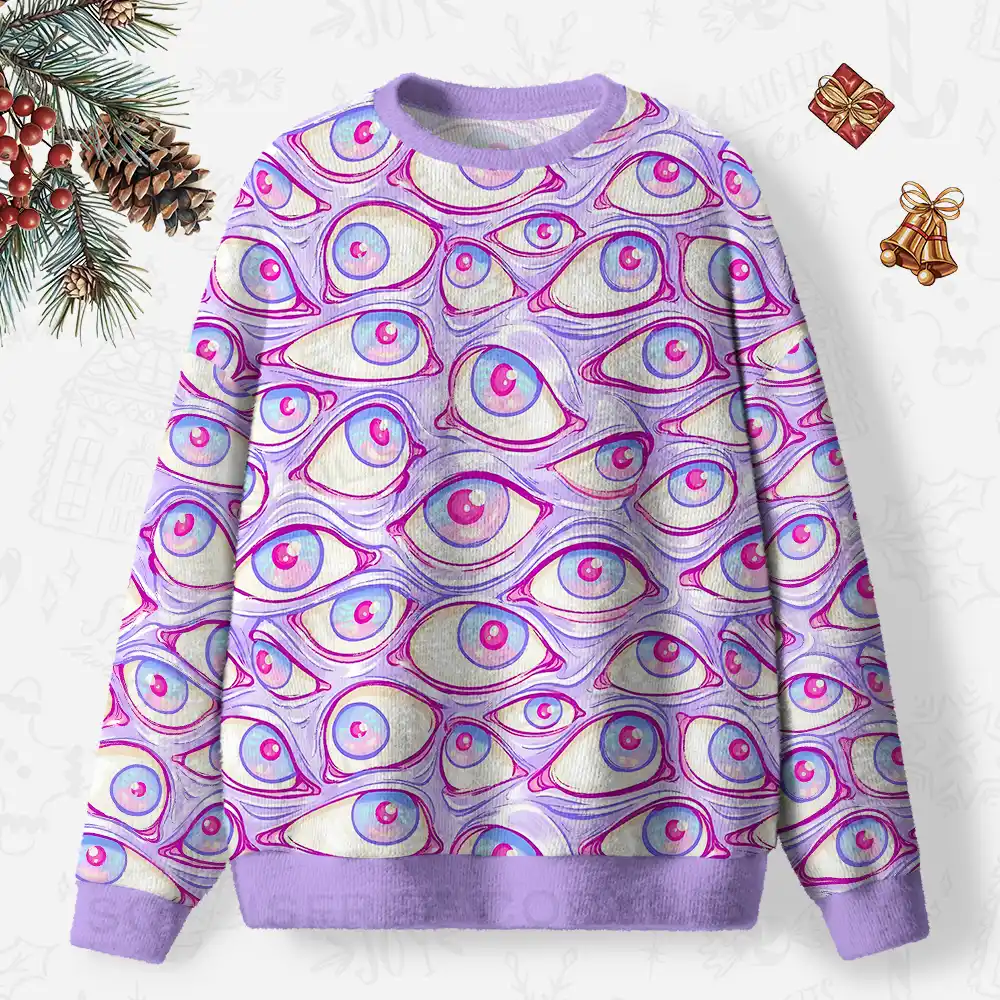 Lavender Dream Eyes Ugly Christmas Knit Sweatshirt