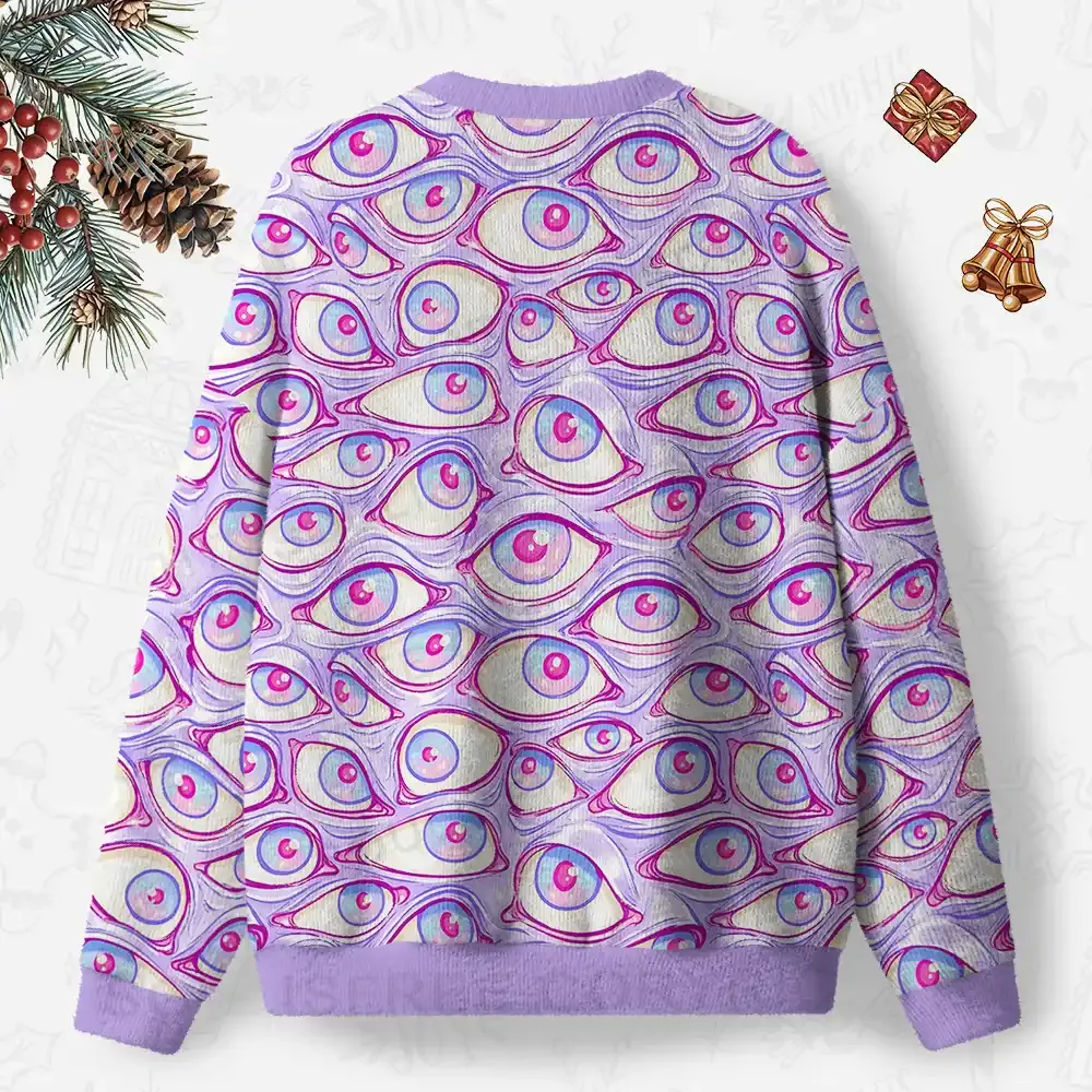 Lavender Dream Eyes Ugly Christmas Knit Sweatshirt