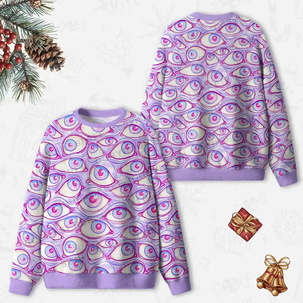 Lavender Dream Eyes Ugly Christmas Knit Sweatshirt