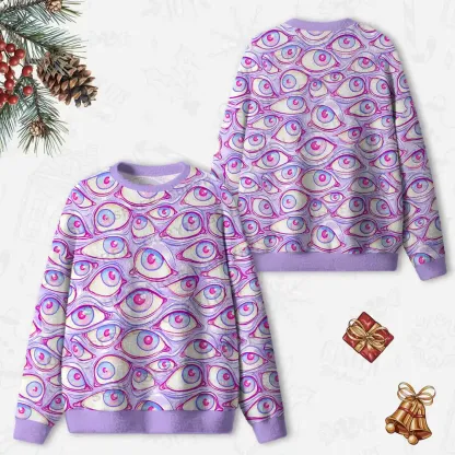 Lavender Dream Eyes Ugly Christmas Knit Sweatshirt