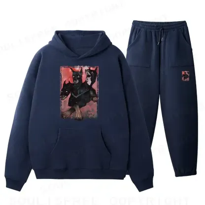 Doberman In The Dark Fleece Hoodie Set