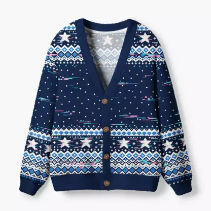 Soulisfree Navy Fair Isle Fuzzy Cardigan Sweater