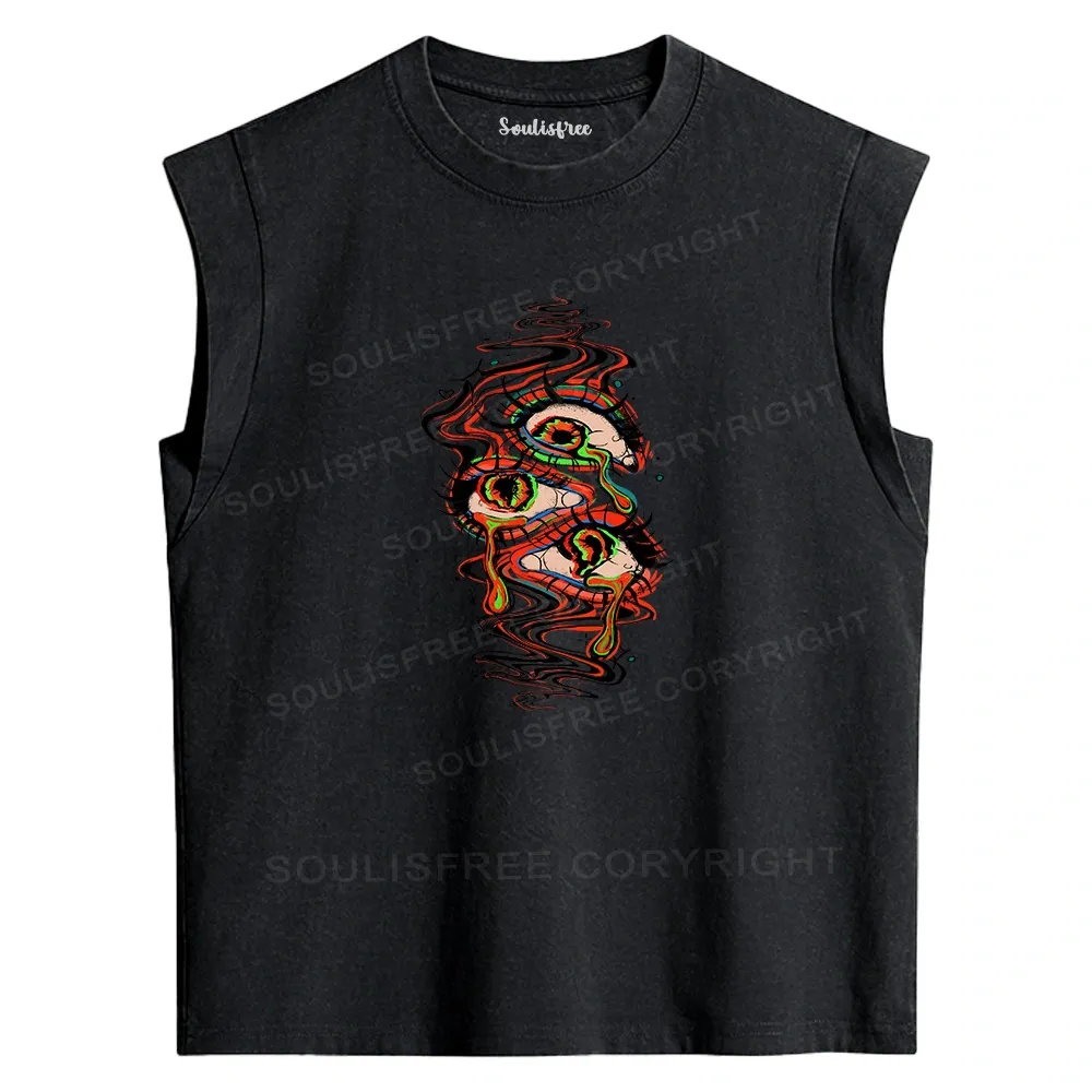 Designed Dream Eyes Washed Tank Tops