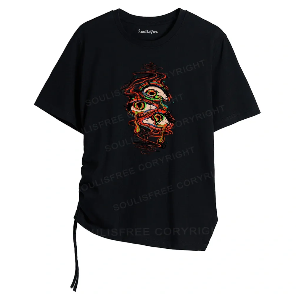 Designed Dream Eyes Asymmetrical Top With Side Drawstring