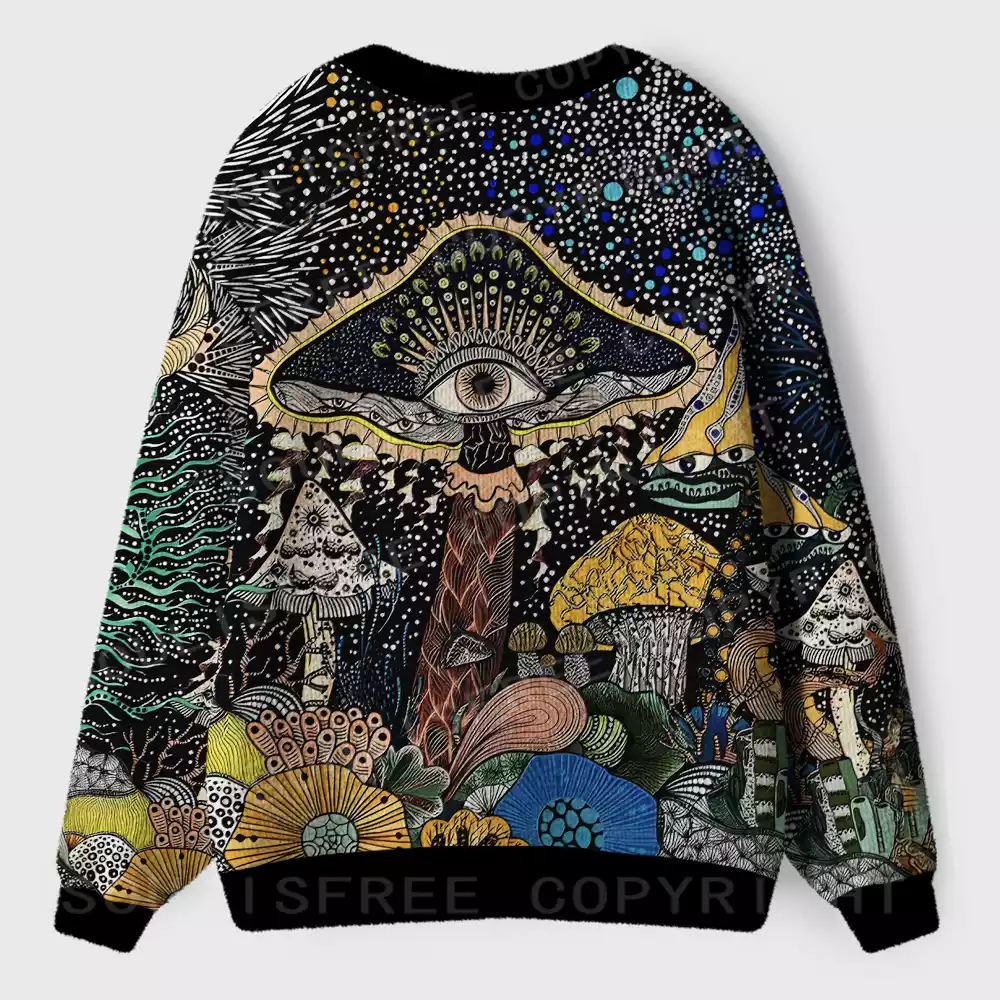Esoteric Fungal Fantasy Realm Ugly Cardigan Sweaters 