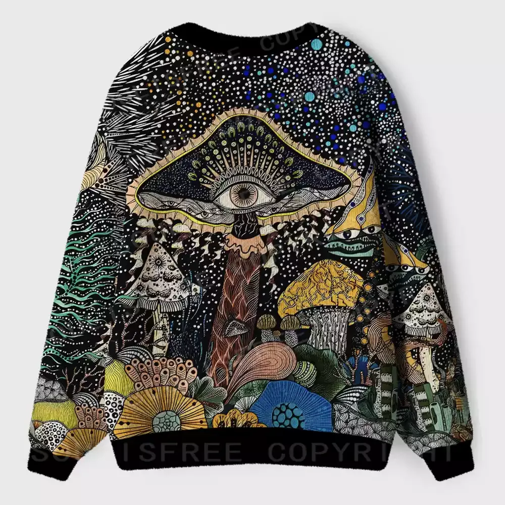 Esoteric Fungal Fantasy Realm Ugly Cardigan Sweaters 