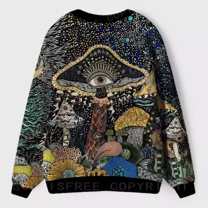 Esoteric Fungal Fantasy Realm Ugly Cardigan Sweaters 