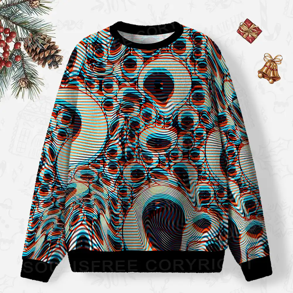 Trippy Optical Vortex Ugly Christmas Knit Sweatshirt