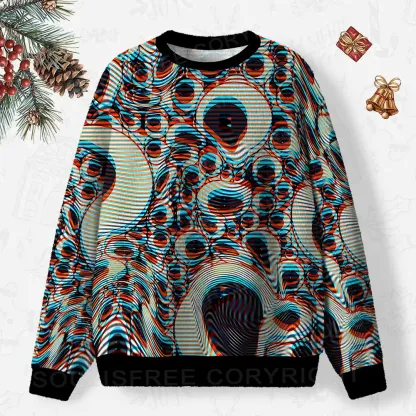 Trippy Optical Vortex Ugly Christmas Knit Sweatshirt