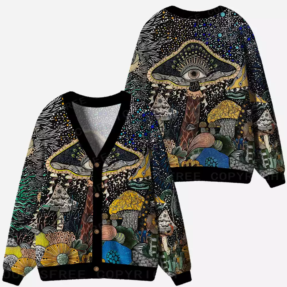 Esoteric Fungal Fantasy Realm Ugly Cardigan Sweaters 