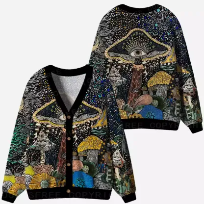Esoteric Fungal Fantasy Realm Ugly Cardigan Sweaters 