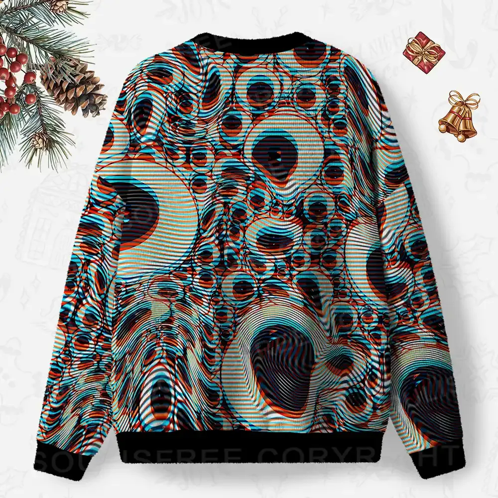 Trippy Optical Vortex Ugly Christmas Knit Sweatshirt