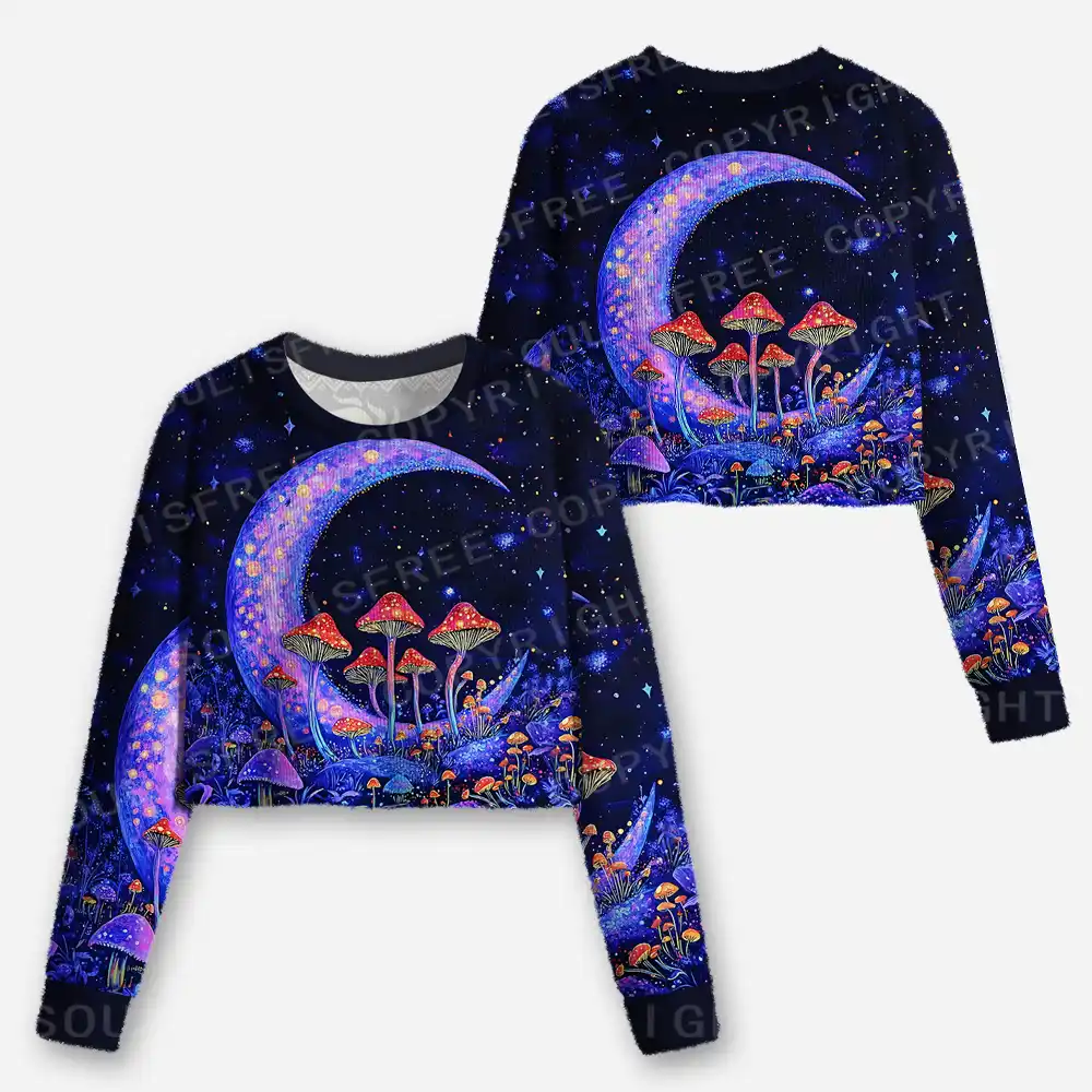 Neon Fungal Lunar Realm Cropped Ugly Christmas Sweater