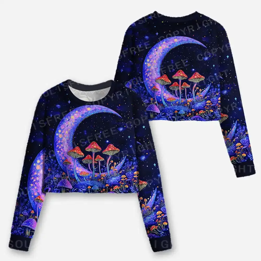 Neon Fungal Lunar Realm Cropped Ugly Christmas Sweater