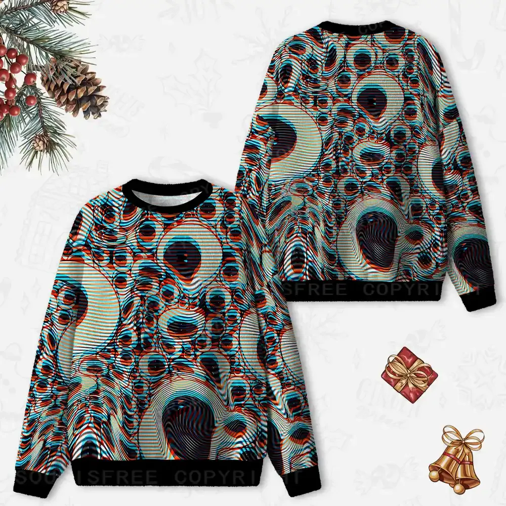 Trippy Optical Vortex Ugly Christmas Knit Sweatshirt