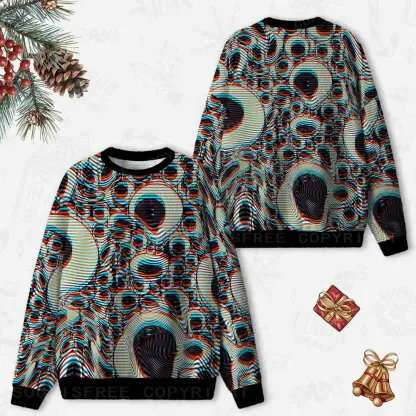 Trippy Optical Vortex Ugly Christmas Knit Sweatshirt