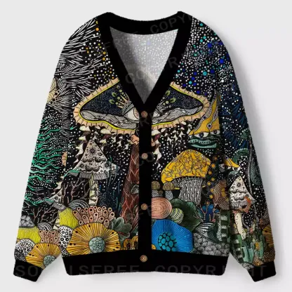 Esoteric Fungal Fantasy Realm Ugly Cardigan Sweaters 