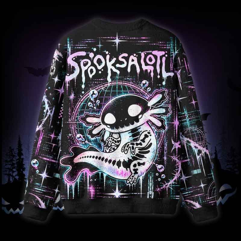 Soulisfree Skeleton Spooksalotl Fuzzy Crewneck Sweater
