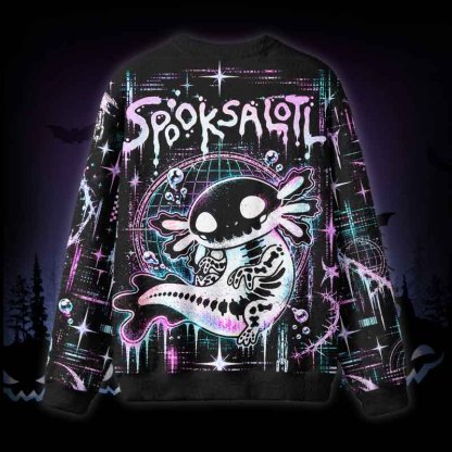 Soulisfree Skeleton Spooksalotl Fuzzy Crewneck Sweater