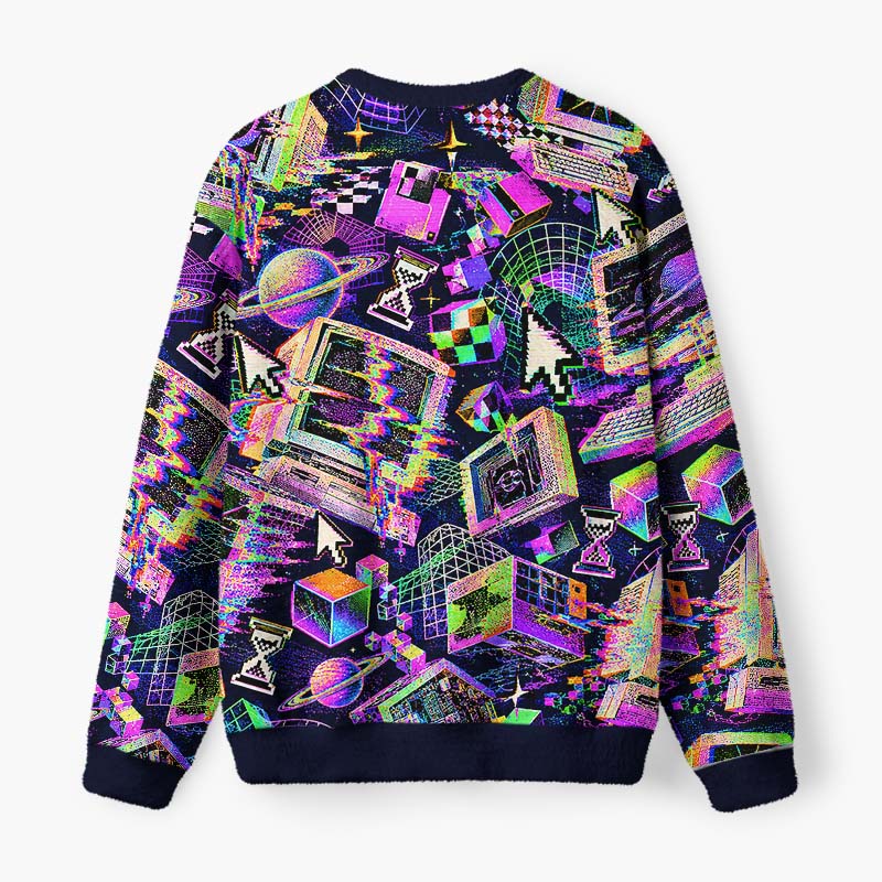 Soulisfree Retro Digital Chaos Fuzzy Crewneck Sweater