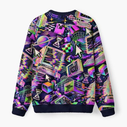 Soulisfree Retro Digital Chaos Fuzzy Crewneck Sweater