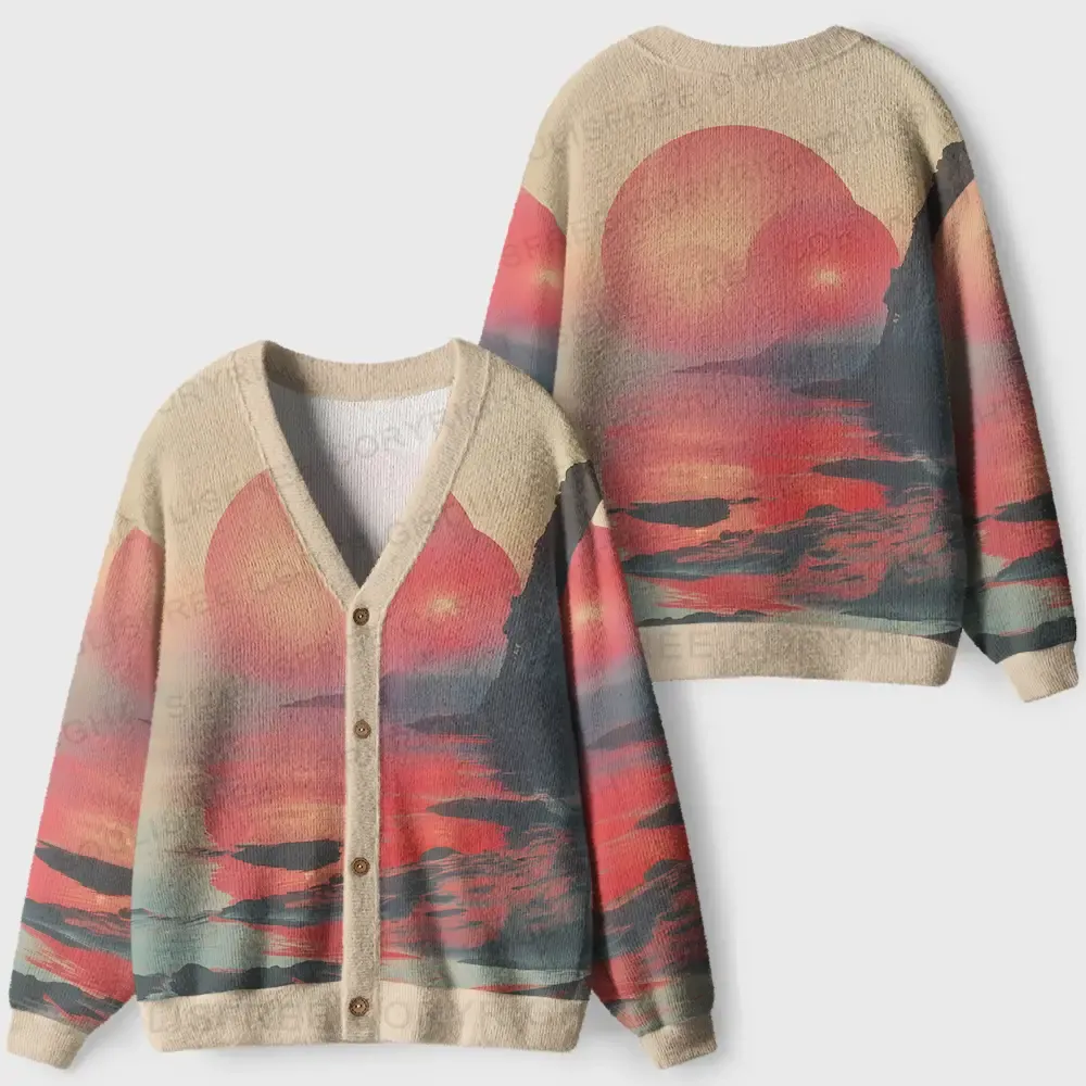 Sunset Serenity: A Moment of Peace Ugly Cardigan Sweaters