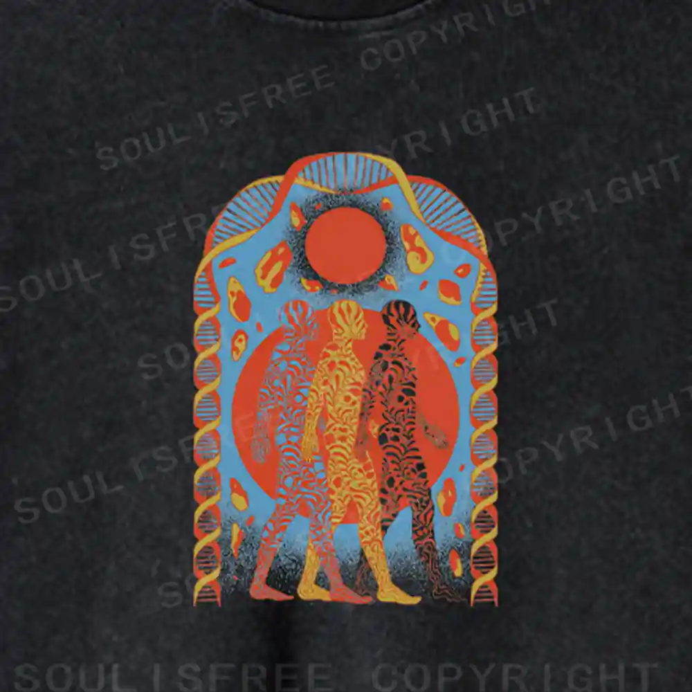 Chromatic Tri-Figure Totem Washed Cropped Sweatshirt