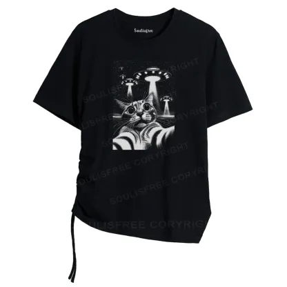 They Come For Cat Asymmetrical Top With Side Drawstring