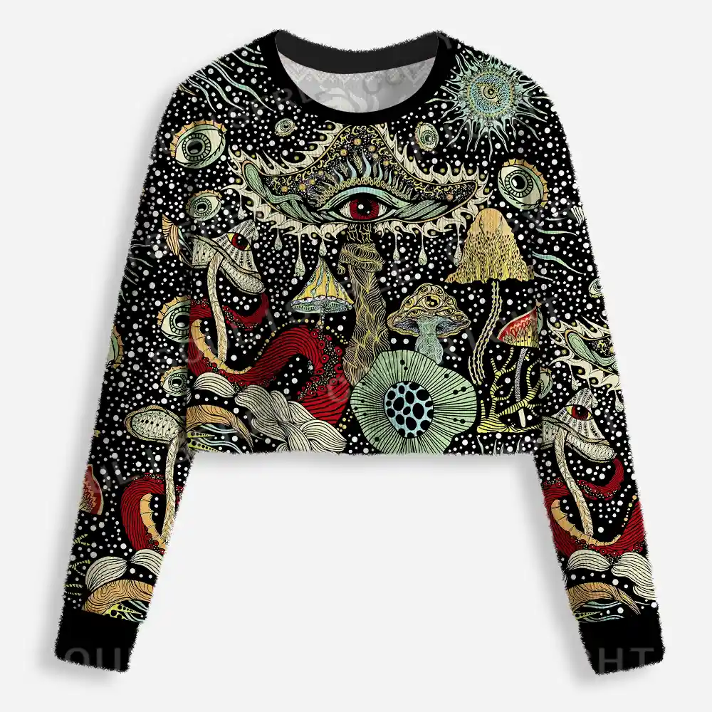 Cosmic Fungi Garden Cropped Ugly Christmas Sweater