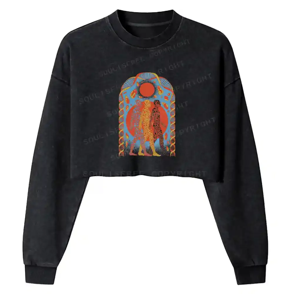 Chromatic Tri-Figure Totem Washed Cropped Sweatshirt