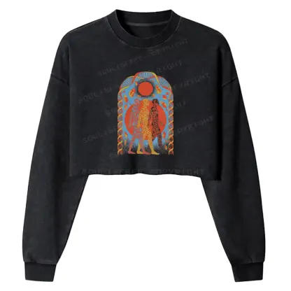 Chromatic Tri-Figure Totem Washed Cropped Sweatshirt