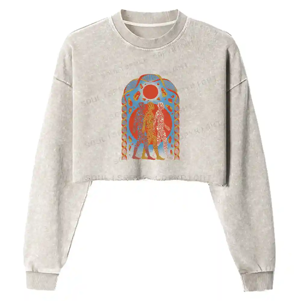 Chromatic Tri-Figure Totem Washed Cropped Sweatshirt