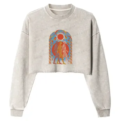 Chromatic Tri-Figure Totem Washed Cropped Sweatshirt