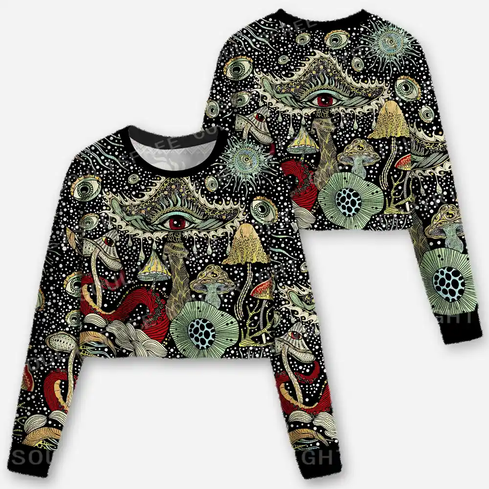 Cosmic Fungi Garden Cropped Ugly Christmas Sweater