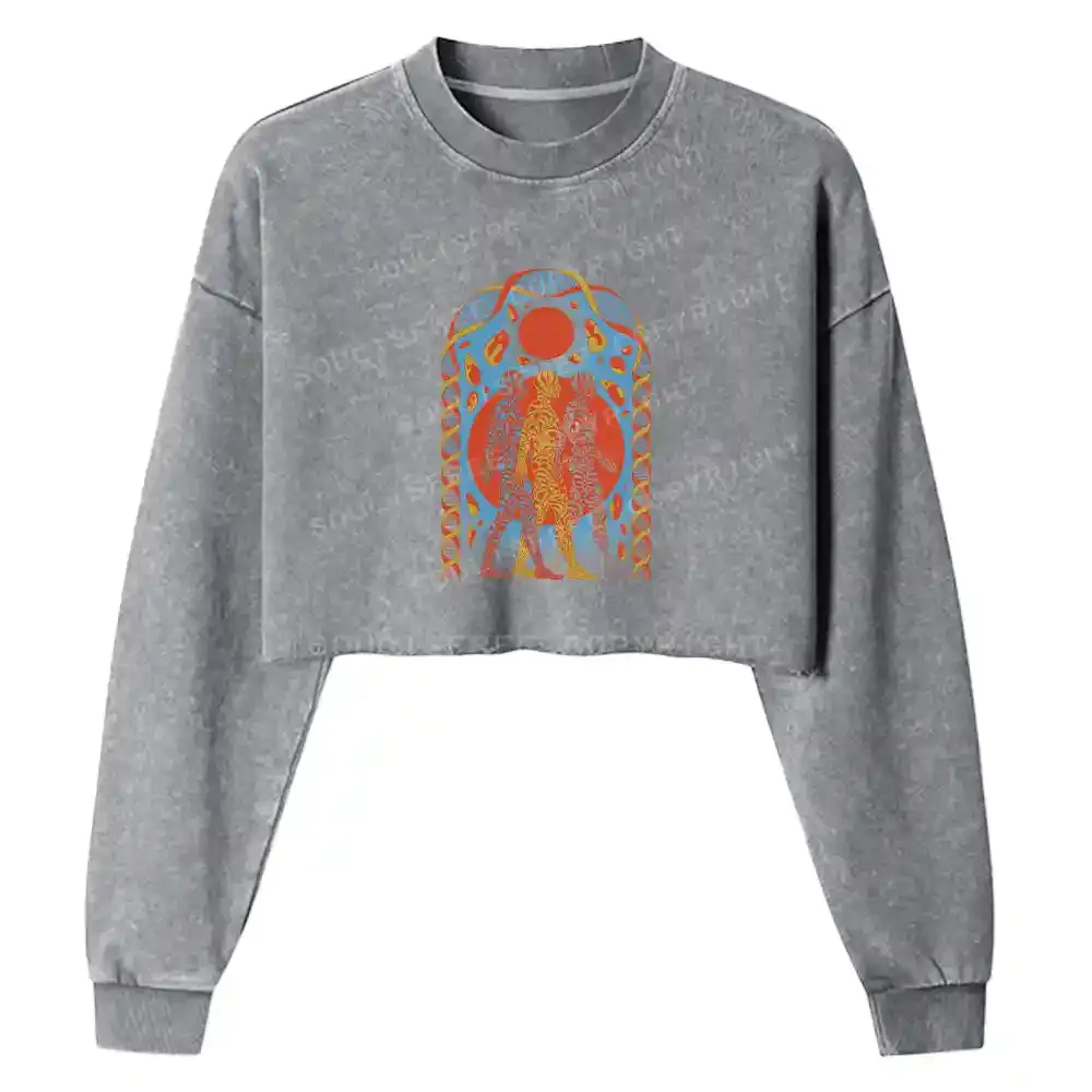 Chromatic Tri-Figure Totem Washed Cropped Sweatshirt