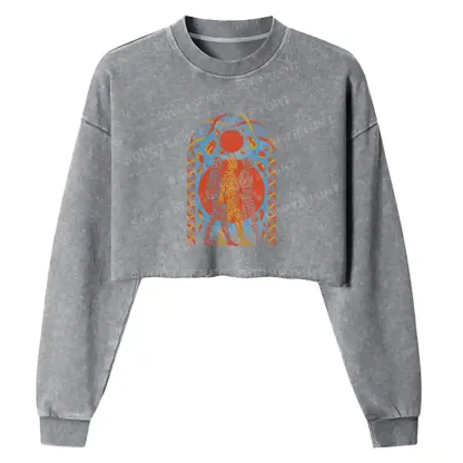 Chromatic Tri-Figure Totem Washed Cropped Sweatshirt