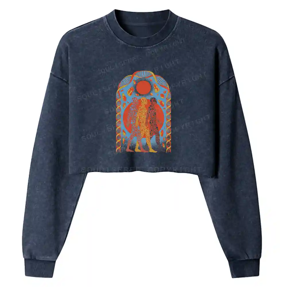 Chromatic Tri-Figure Totem Washed Cropped Sweatshirt