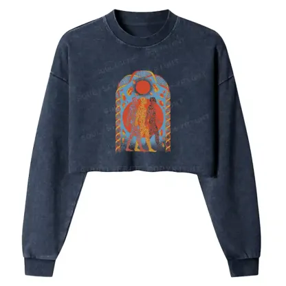 Chromatic Tri-Figure Totem Washed Cropped Sweatshirt