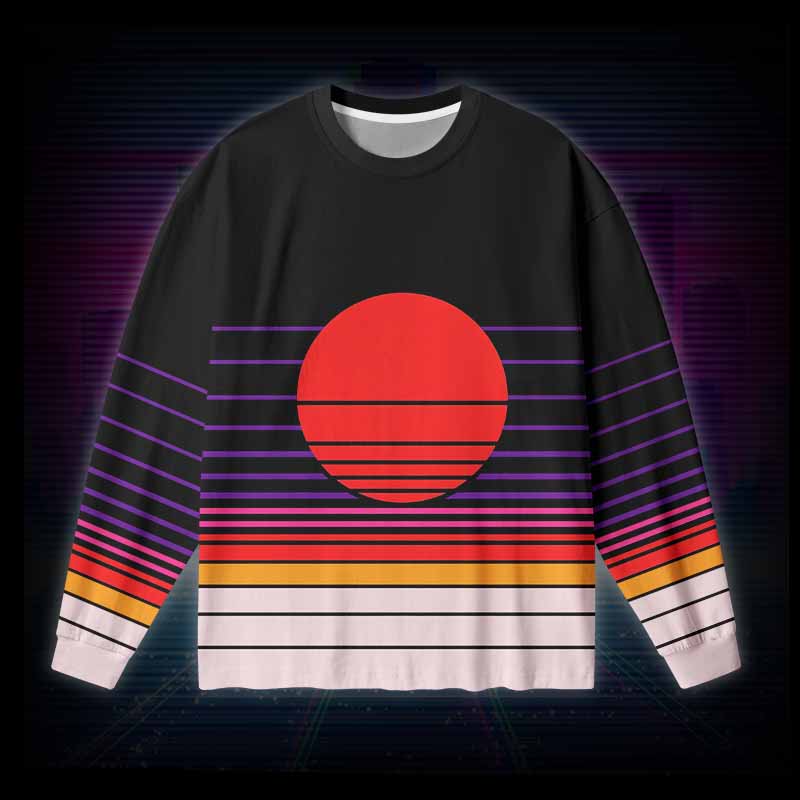 Soulisfree Synthwave Gradient Sunset Long Sleeve Cotton Tee