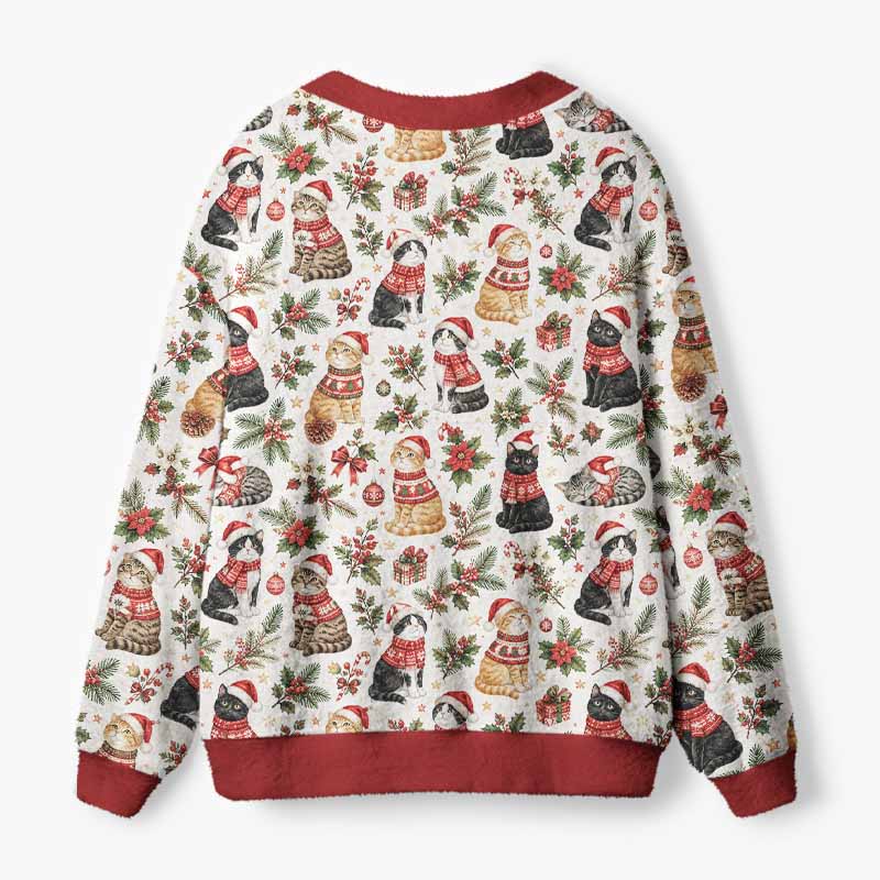 Soulisfree A Cat’s Christmas Tale Of Love Fuzzy Cardigan Sweater