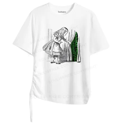 Wandering Into The Digital World Asymmetrical Top With Side Drawstring