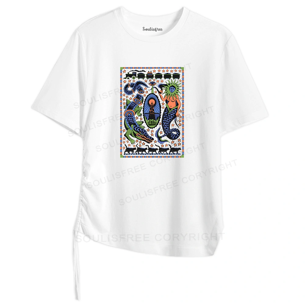 Mysterious Place Asymmetrical Top With Side Drawstring