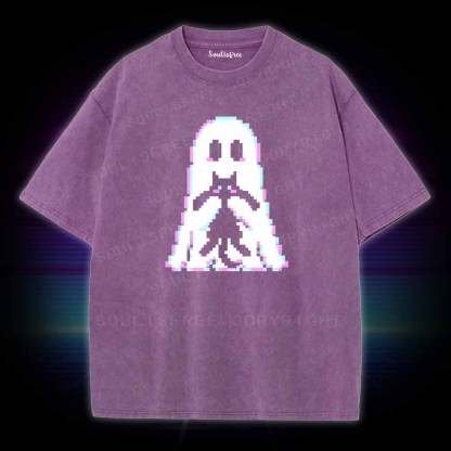 Soulisfree Pixel Ghost with  Cat  Washed Tee