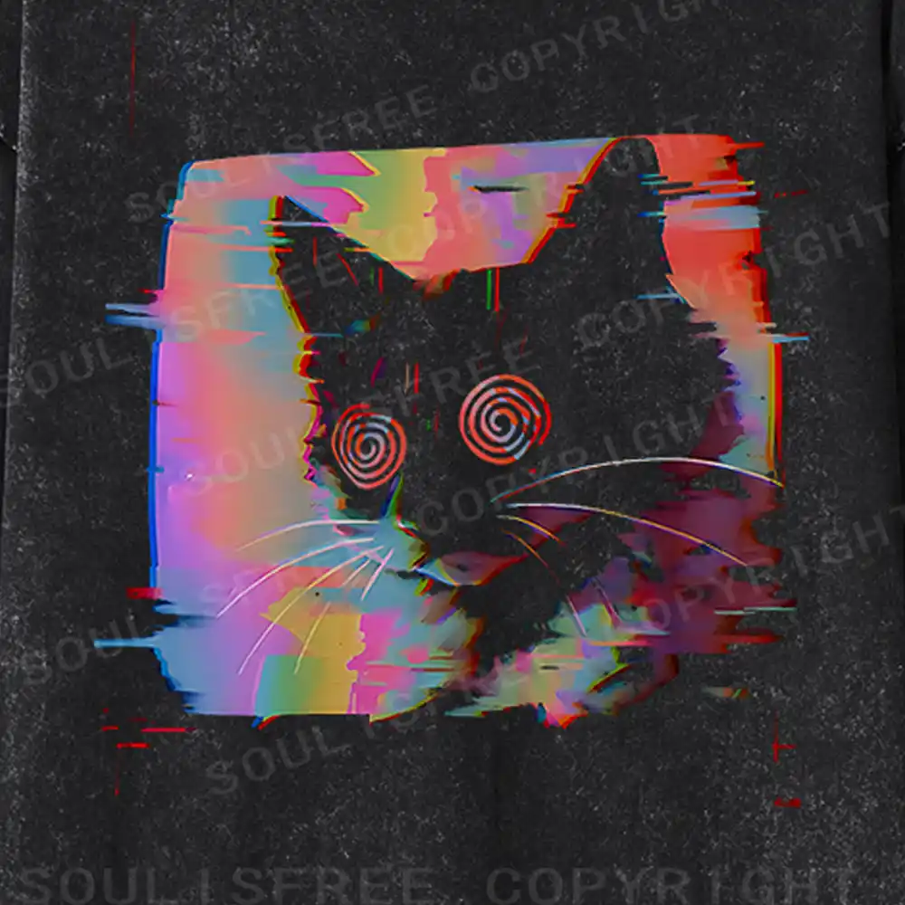 Glitch Cat Washed Long Sleeve Shirt