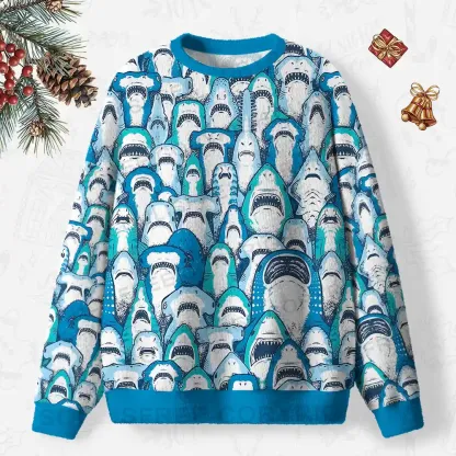 Shark Party Ugly Christmas Knit Sweatshirt