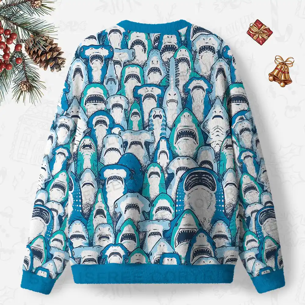Shark Party Ugly Christmas Knit Sweatshirt